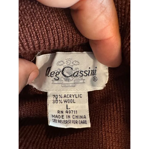 Oleg Cassini Brown Turtleneck Sweater Womens Large Wool Blend‎ Raglan Knit Top - Image 5