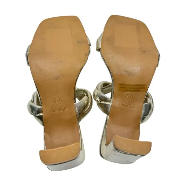 Open Edit Sandals Size 6.5 Gold Metallic Twisted Double Strap‎ Slip On Heels - Image 9