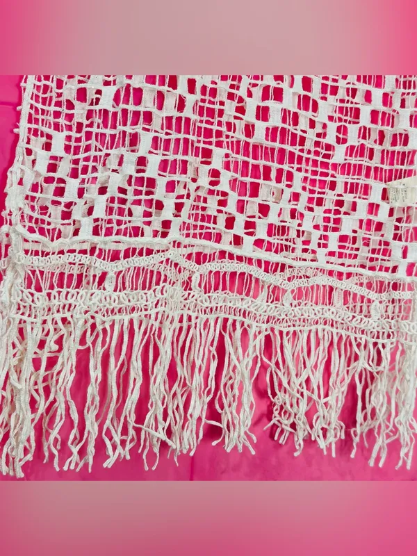 Love Riche White Crochet Fringe Swim Cover-Up with Pink Underlay - Image 4