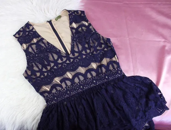 Anthropologie T1 The Letter dark blue lace peplum skater dress - Image 2