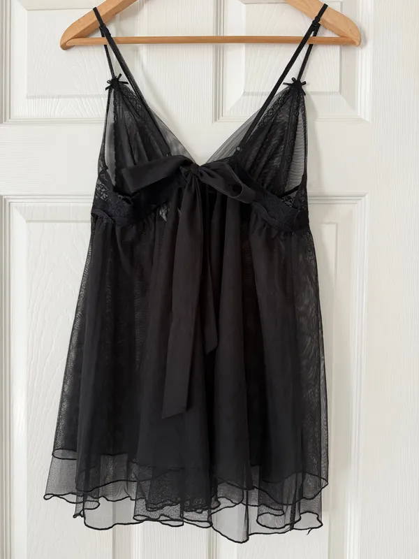Vintage Seductively Yours Cinema Etoile Babydoll Gown Whimsigoth Witchy Bows L - Image 3