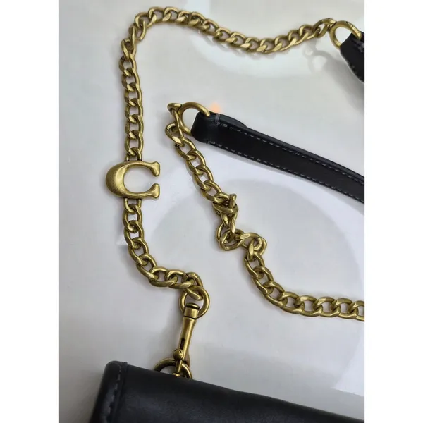 ​Coach CA359 Cut Out Handle Clutch Crossbody Bag Black Leather Removable Chain - Image 4