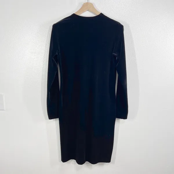 DKNY Velvet Button‎ Front Dress Black Long Sleeve Knee Length Minimalist Medium - Image 2