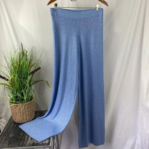 Boston Proper Blue Rhinestone Trim Knit Wide Leg Lounge Pants M - Image 2