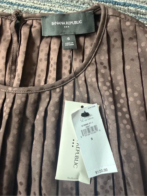 Banana Republic Pleated Dot Shift Dress Small S Brown Sleeveless Knee Length NWT - Image 4