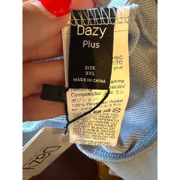 Dazy Plus Sweatshirt Women 3XL Blue NWT Bow Heart Embroidered Oversized Pullover - Image 8