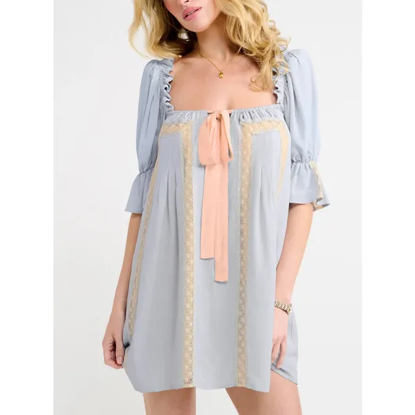 Rumored Mini Dress Heirloom Size S Pale Blue Peach - Image 6
