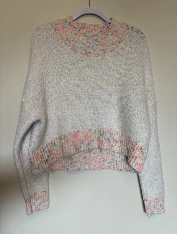 Free People Stardust Multicolored Sweater Sz M Confetti Knit Mock Neck Cropped - Image 3