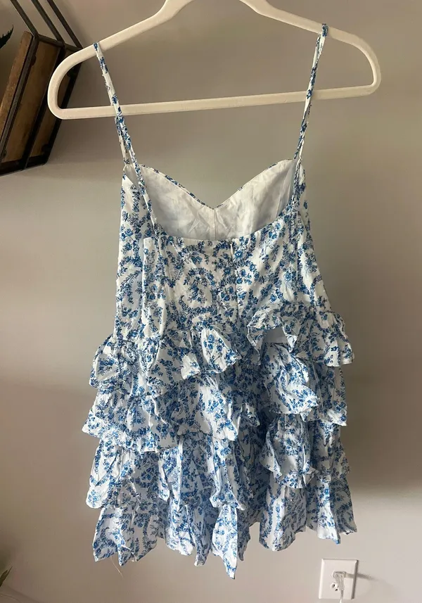 CoCoLillys White and Blue Floral Dress - Image 2