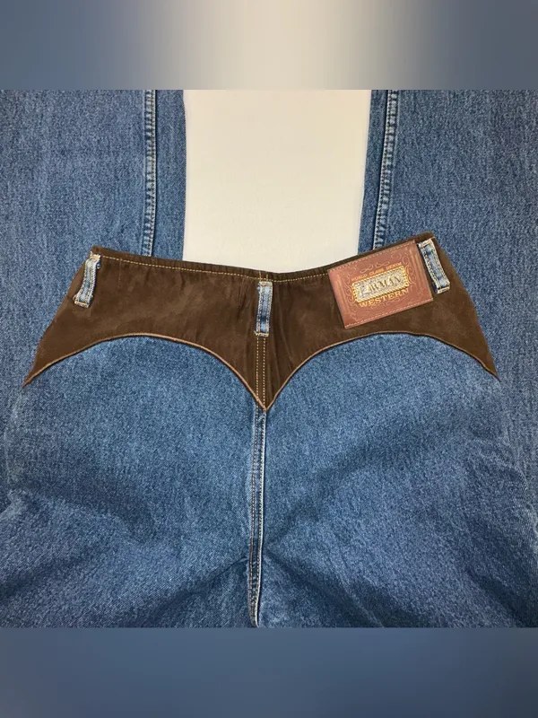 Lawman Western Jeans Sz 7 Lace Up Fly Pleather Inserts Bare Back High Rise Vtg - Image 8