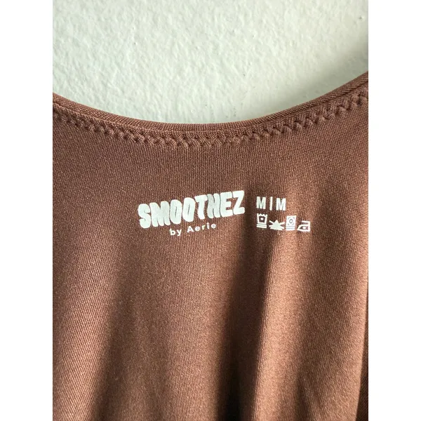 Aerie Smoothez Long Sleeve Bodysuit Cocoa Brown Square Neck M - Image 5