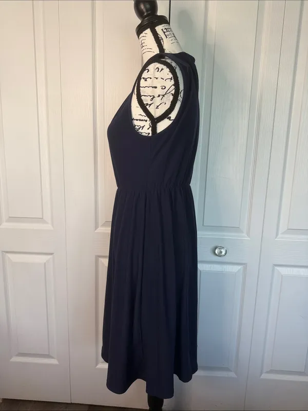 Sheila Rose Sleeveless Navy Midi Dress with Gathered Neckline - Image 3