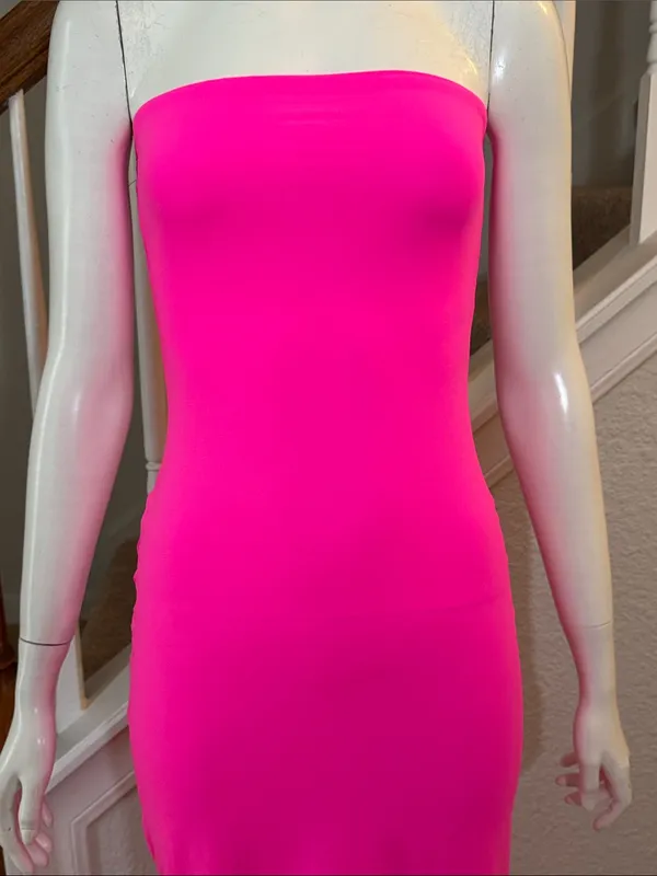 SKIMS Fits Everybody Tube Dress in a striking neon pink colorway size medium - Image 3