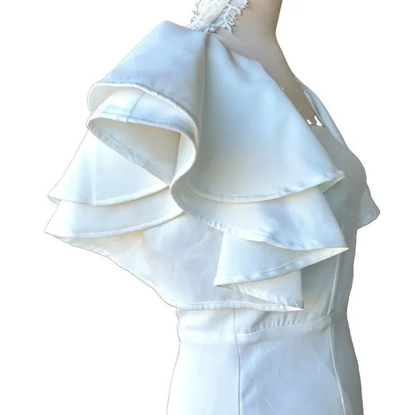 TCEC White Ruffle Flutter Sleeve Mini Dress S Square Neck Cocktail Minimalist - Image 4