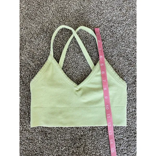 Alo Yoga Ribbed Sports Bra Light Green Strappy Back Size S - Image 4