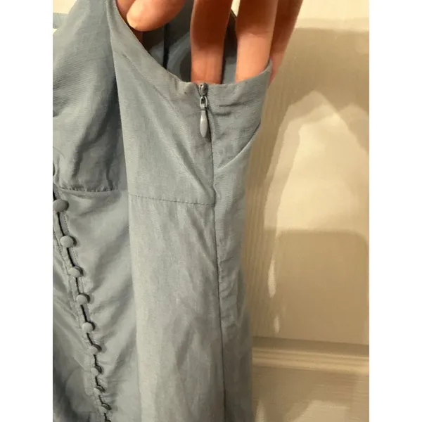 Grade & Gather Button Down Spaghetti Strap Midi Dress in Smoky Blue, S - Image 7