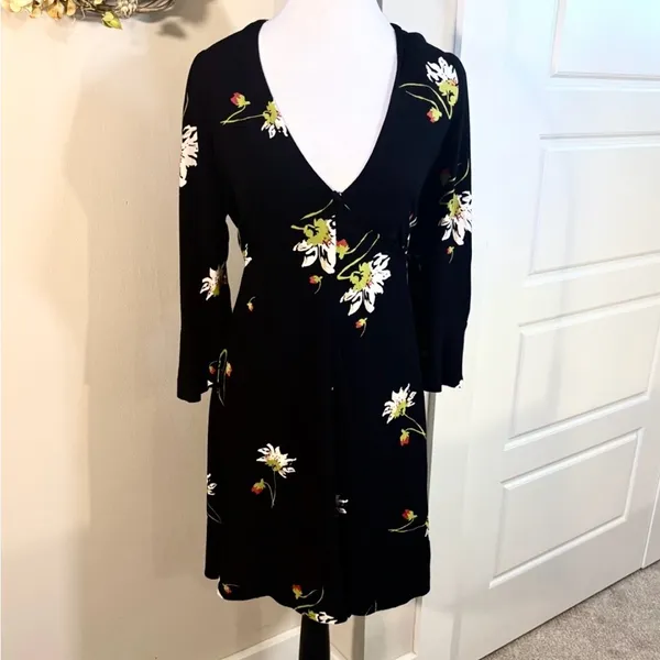 Free People Time On My Side Floral Wrap Mini Dress Black 3/4 Sleeve Sz M💚 - Image 11