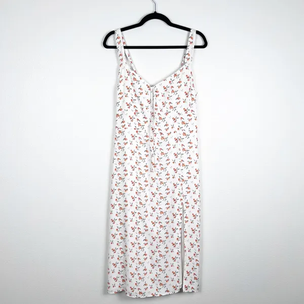 Abercrombie & Fitch Cinch Front Midi Dress Peach Print Sz L - Image 9
