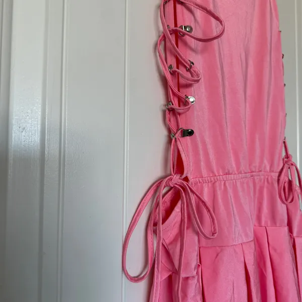 Barbiecore Pink Lace-Up Mini Dress 💕 Y2K Corset Style Side-Tie Stretch Sundress S/M - Image 2