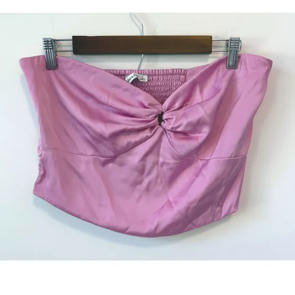 Abercrombie & Fitch‎ Womens Strapless Satin Pink Ruched Back Tube Top Size Large - Image 2