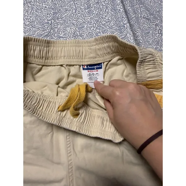 Champion tan pull on shorts side stripe logo floral size medium drawstring - Image 6