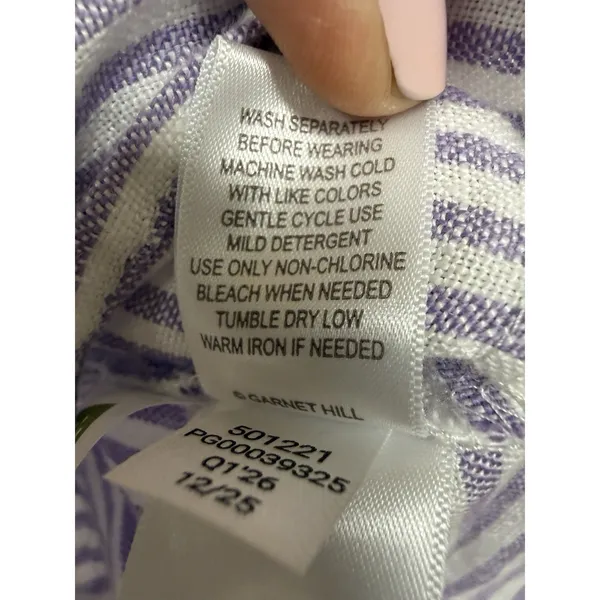Garnet Hill Suns Out linen relaxed popover shirt dress striped purple Medium - Image 8