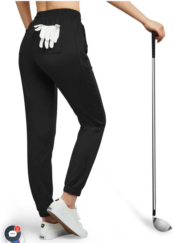 G4Free Women’s Black Drawstring Tapered Golf Jogger Pants - Image 2