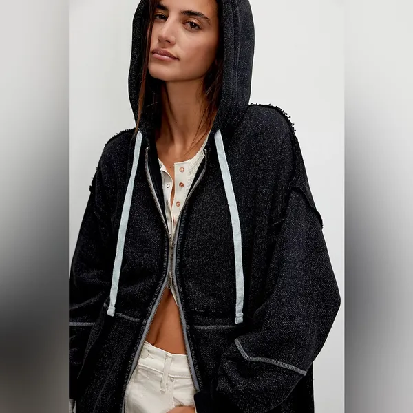 Free People We the Free Long Line Cardi Cardigan Sweatshirt Hoodie Size Large - Image 3