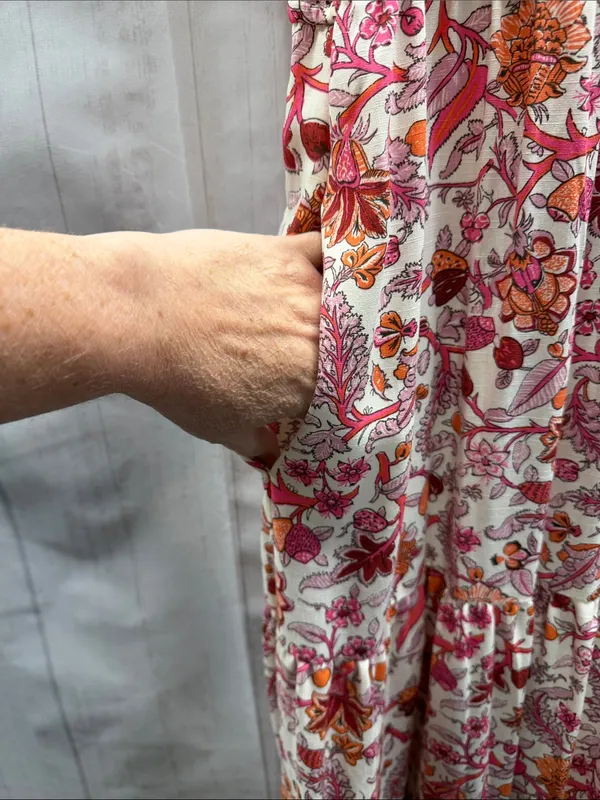 Knox Rose NWT Pink and Orange Floral Calla Lily Flutter Sleeve Maxi Dress Large - Image 7