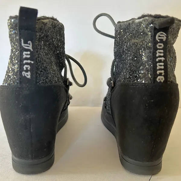 Juicy Couture MAREEN Wedge Booties Shoes Black Glitter Women’s Size 7M scuffed - Image 5