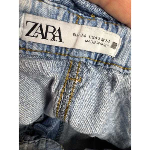 ZARA High‎ Waisted Denim Jeans Paperbag Waist Straight Leg Women S - Image 3