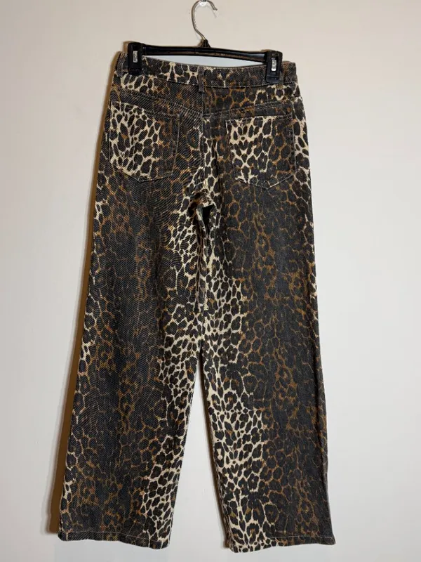Edikted Leopard Printed Low Rise Baggy Jeans Women's XS Festival Fun Bold Trendy - Image 6