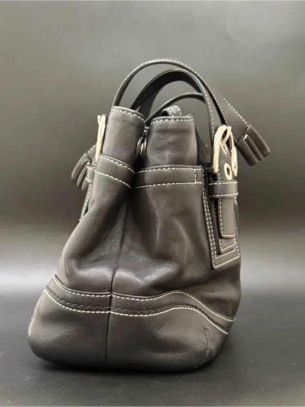 Vintage Y2K COACH F10911 Soho Carryall Satchel Black Leather Contrast Stitching - Image 4