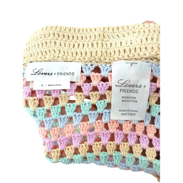 Lovers + Friends Pastel Rainbow Crochet Set Crop‎ Top XL Mini Skirt L Revolve - Image 7