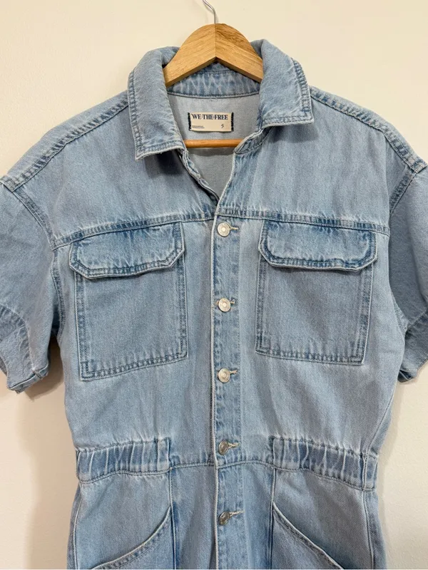 Free People Denim Jumpsuit Size Small Merci - Image 4