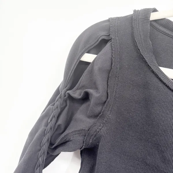 We The Free Free People Womens Black Daisy Chain Cuff Edgy Ribbed Blouse‎ Size S - Image 5