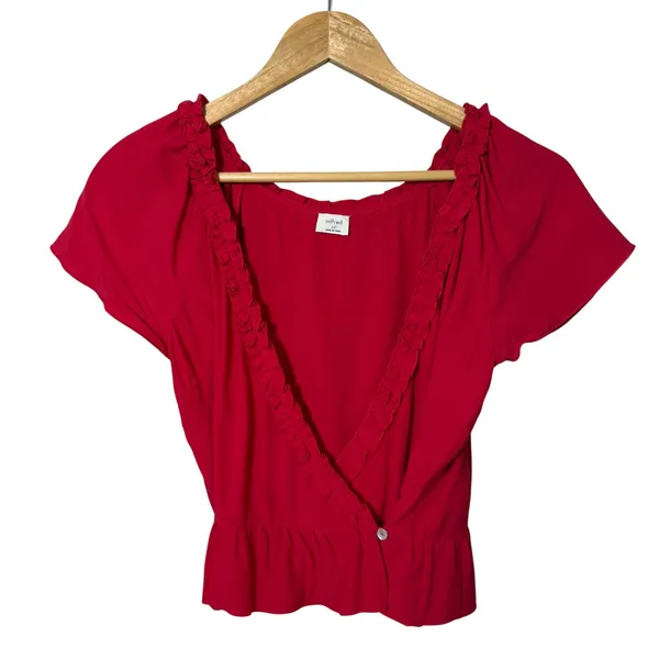 Wilfred Red Ruffle Wrap Peplum Blouse Short Sleeve V Neck‎ XS - Image 7