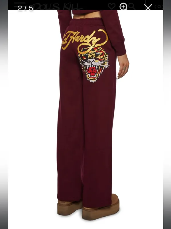 Ed Hardy Retro Tiger Sweatpants Size Medium - Image 2