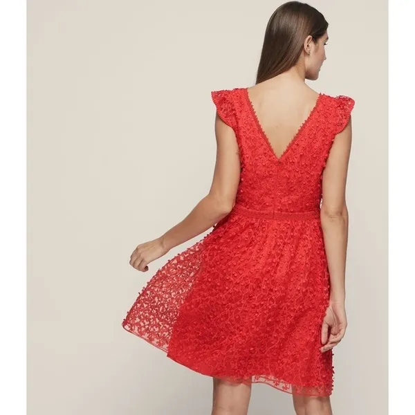 Reiss Abrianna Red Lace V-Neck Cap Sleeve Cocktail Dress Size 4 - Image 4