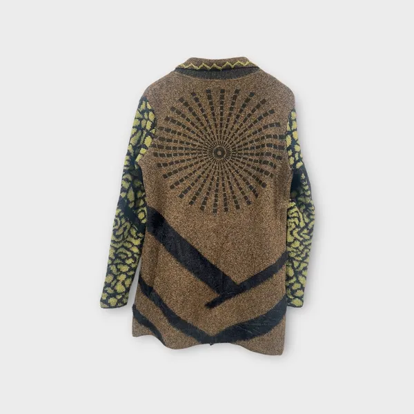 Boutique Women’s Art to wear Funky Boho Fuzzy Cardigan Acrylic Green Brown Black S - Image 4