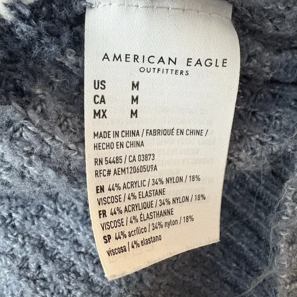 American Eagle Oversized V Neck Striped Sweater Blue White Womens Size Medium - Image 6