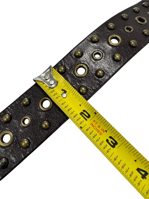 Fossil Dark Brown Genuine Leather Eyelet Studded Belt Round Brass Buckle - Image 8