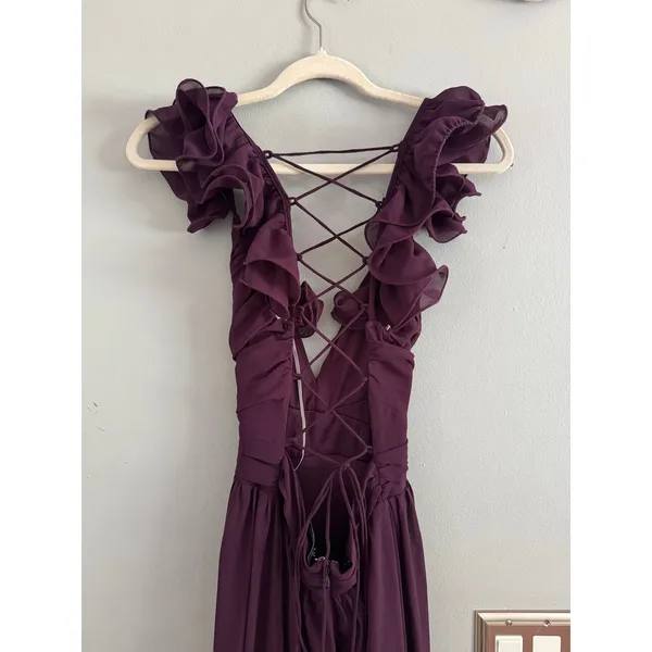NWT Lulus Soiree Celebration Purple Ruffled Lace-Up Maxi Dress Size XS - Image 8