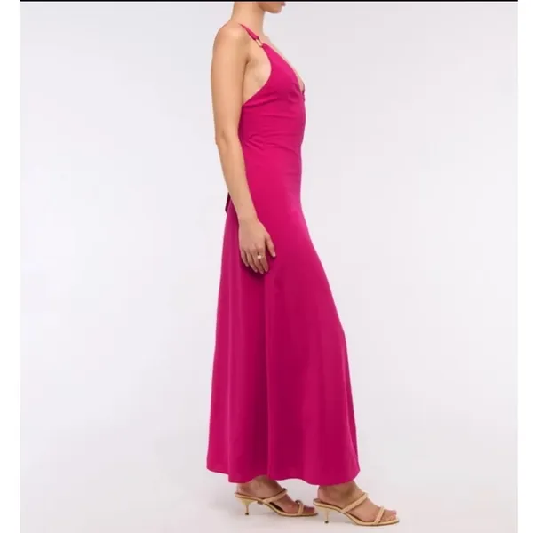 Abercrombie Fitch Dipped-Waist Hardware Maxi Dress Magenta Tie-Back Size XL - Image 3