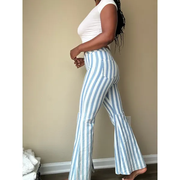 Buddy Love Blue and White Jojo High Waist Stripe Flare Jeans Size 28 - Image 2