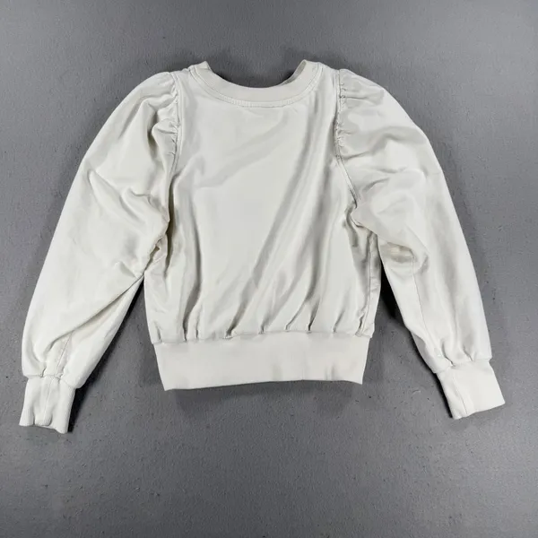Anthropologie Floral Applique Puff Sleeve Sweatshirt Cream Cotton S - Image 8