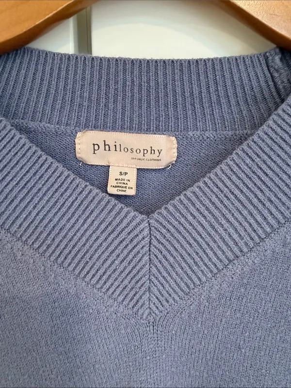 Philosophy Soft V-Neck Sweater in Dusty Blue - Image 2