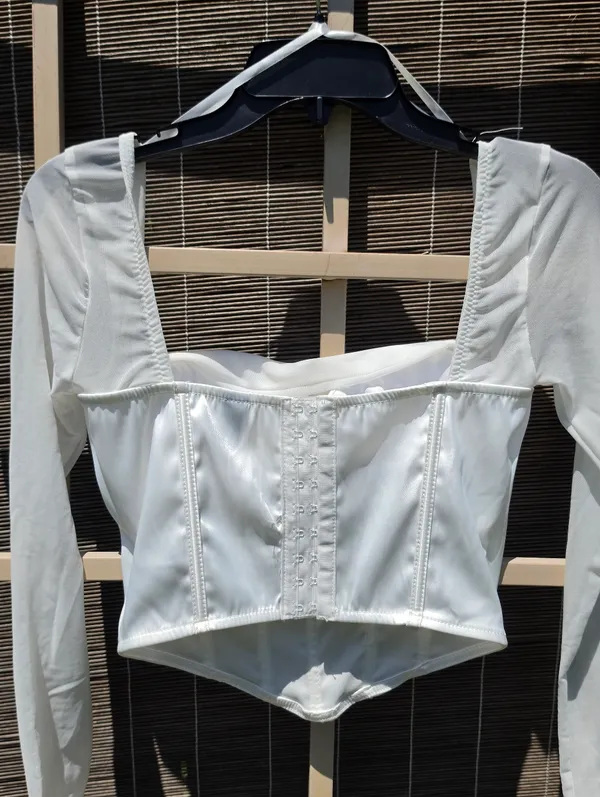 NEW Windsor Ivory Long Sleeve Satin Corset Top Medium - Image 7