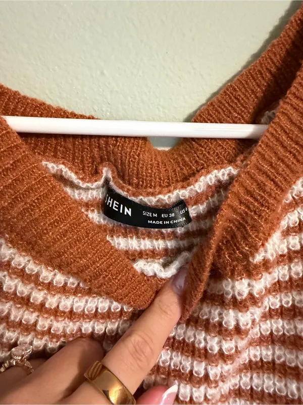 SHEIN Rust & Cream Striped Scoop-Neck Sweater - Image 2
