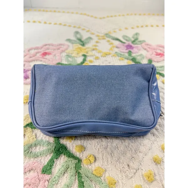 Estee Lauder Blue Denim‎ Faux Leather Cosmetic Makeup Travel Bag Pouch - Image 3